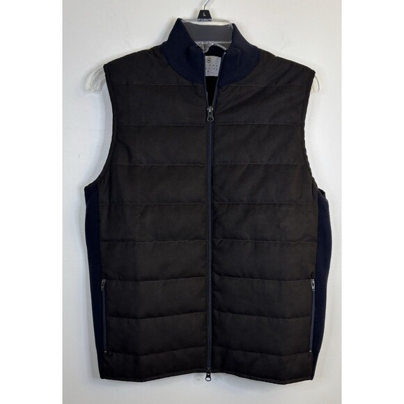 MAISON WOOLIES Puffer Merino Wool Vest Mens Large Full Zip Pockets Navy Classic - Picture 1 of 13